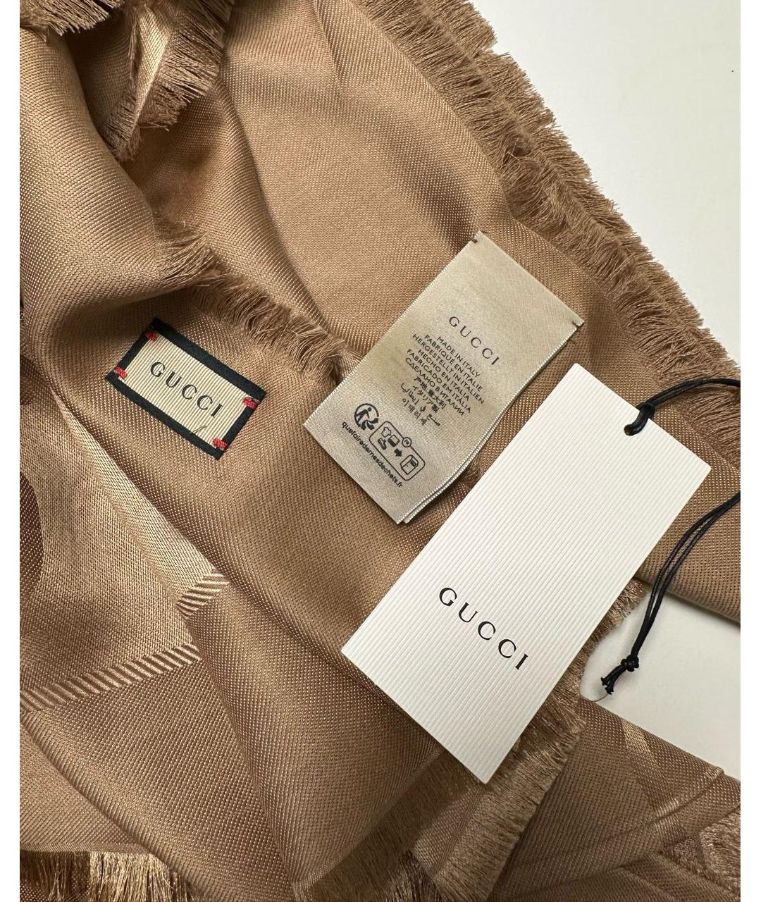 GUCCI Бежевый шерстяной платок, фото 6