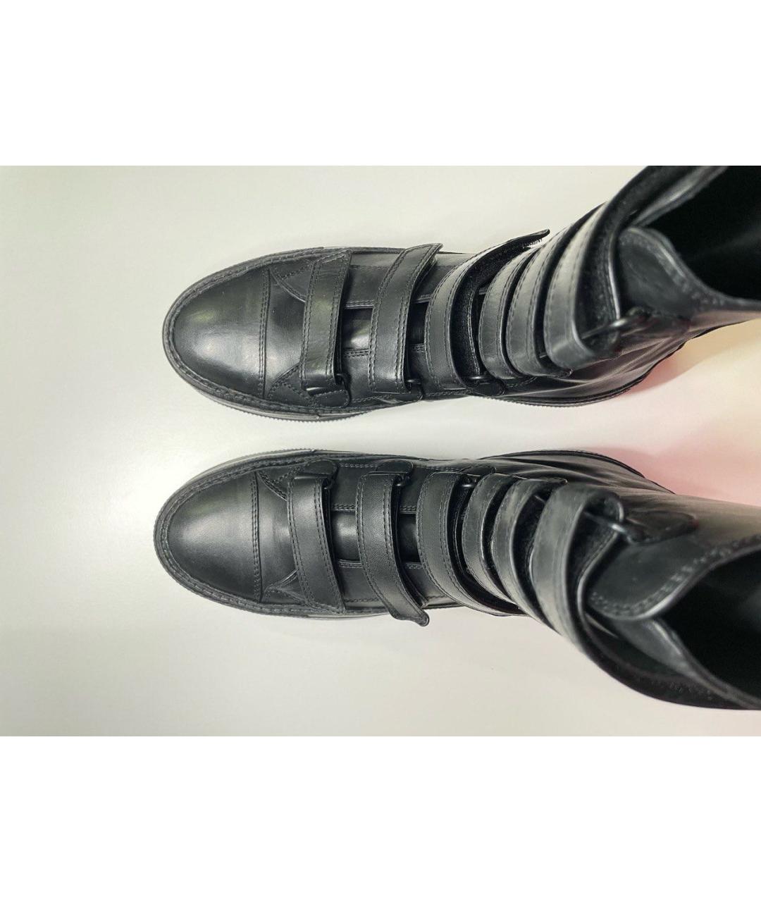 ANN DEMEULEMEESTER Черные кожаные высокие кроссовки / кеды, фото 3