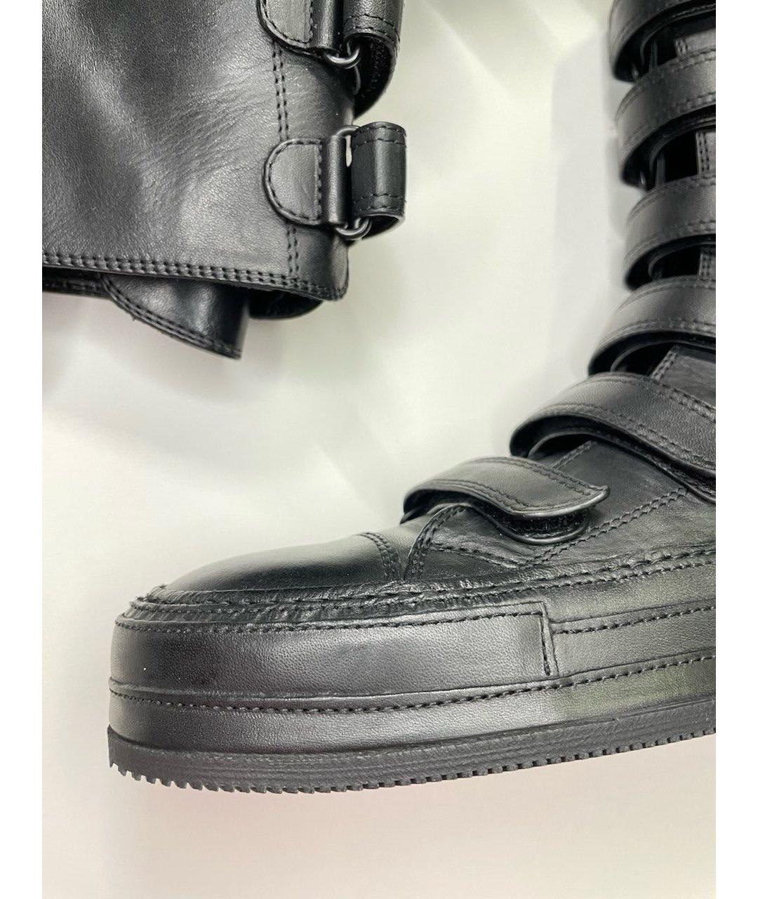 ANN DEMEULEMEESTER Черные кожаные высокие кроссовки / кеды, фото 4