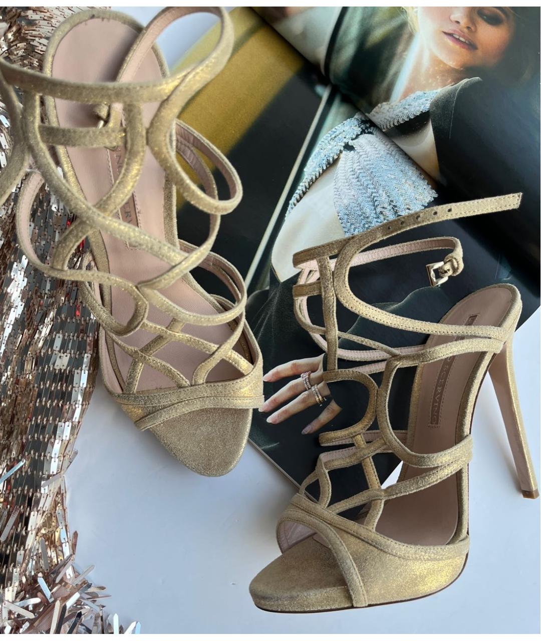 ERMANNO SCERVINO Золотые замшевые босоножки, фото 7