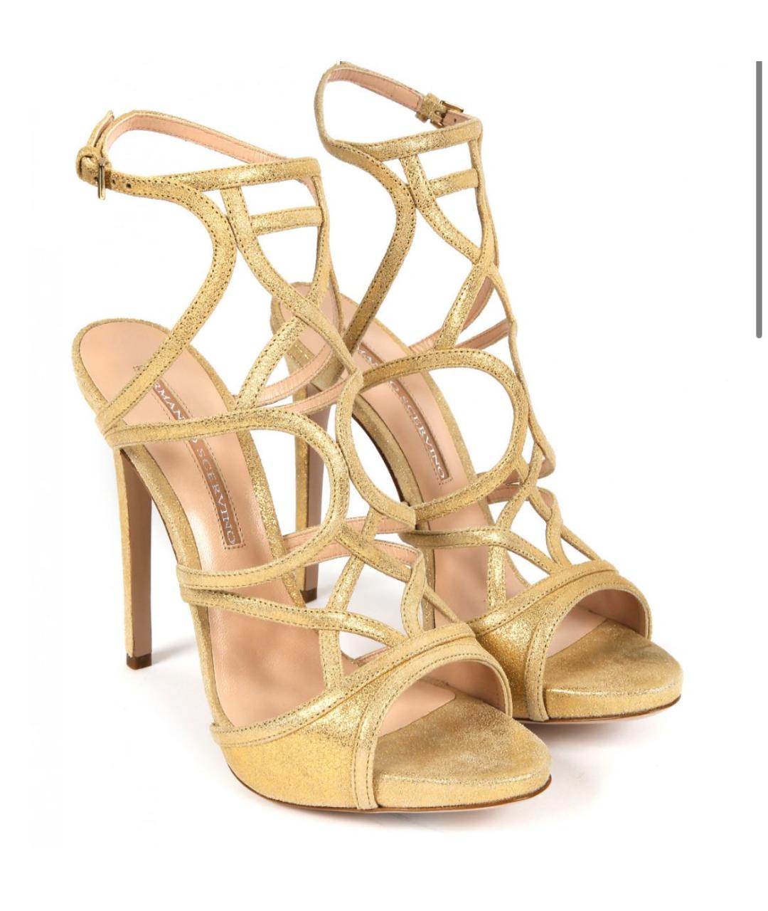 ERMANNO SCERVINO Золотые замшевые босоножки, фото 6