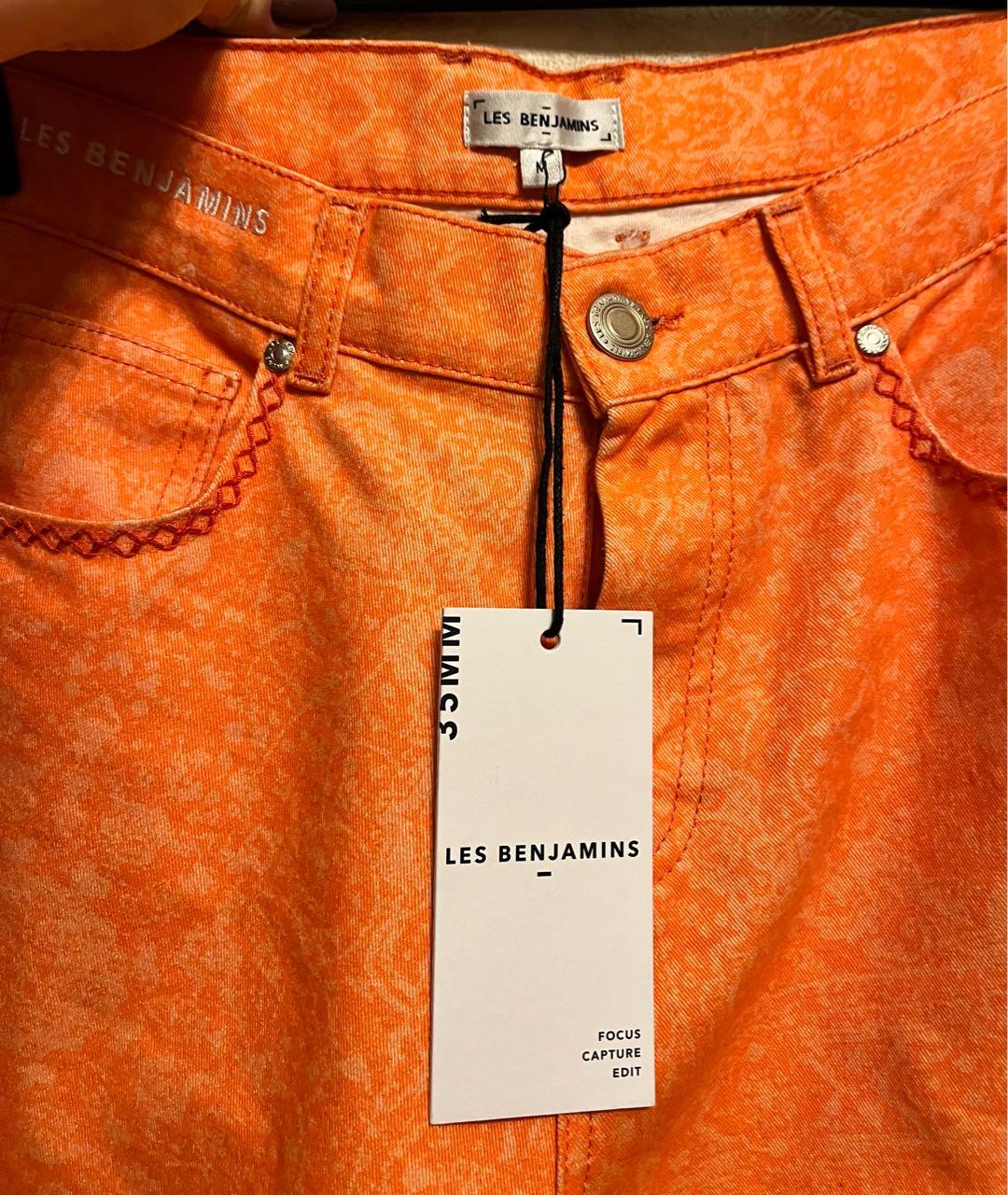 LES BENJAMINS Оранжевое хлопковые прямые джинсы, фото 3