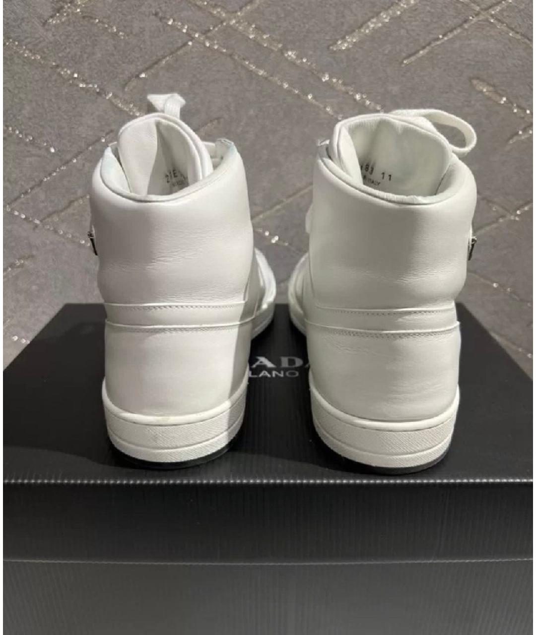 PRADA Белые кожаные высокие кроссовки / кеды, фото 4