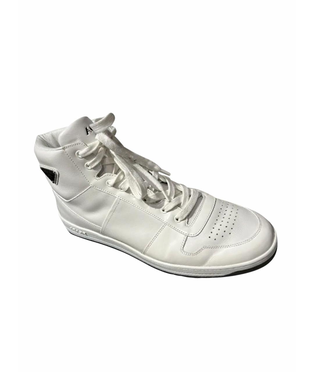 PRADA Белые кожаные высокие кроссовки / кеды, фото 1