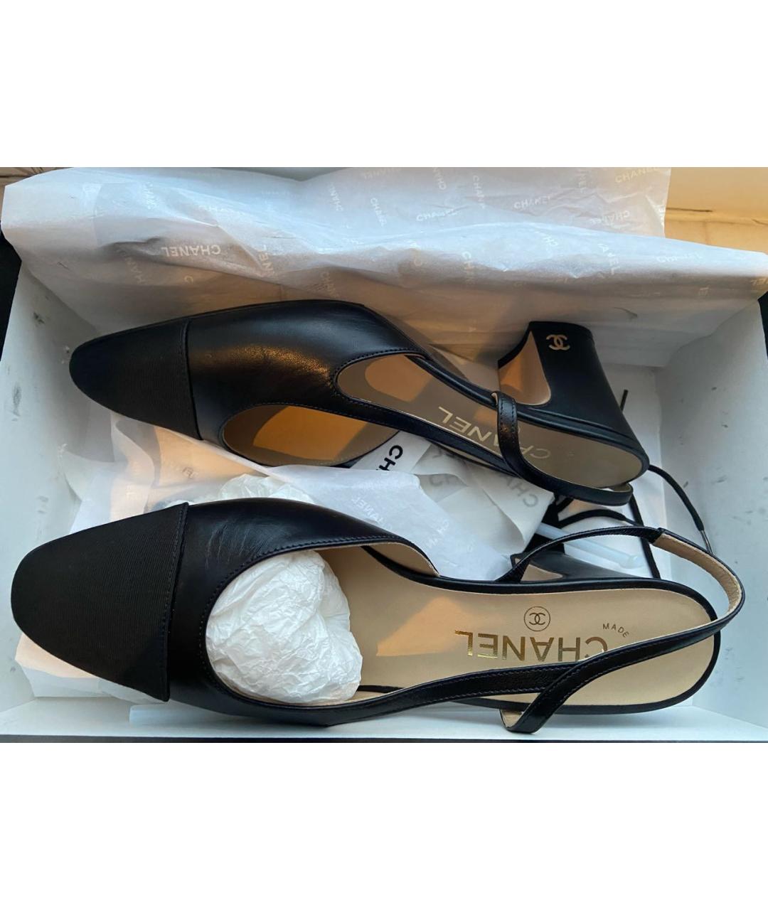 CHANEL Черные кожаные лодочки на низком каблуке, фото 2