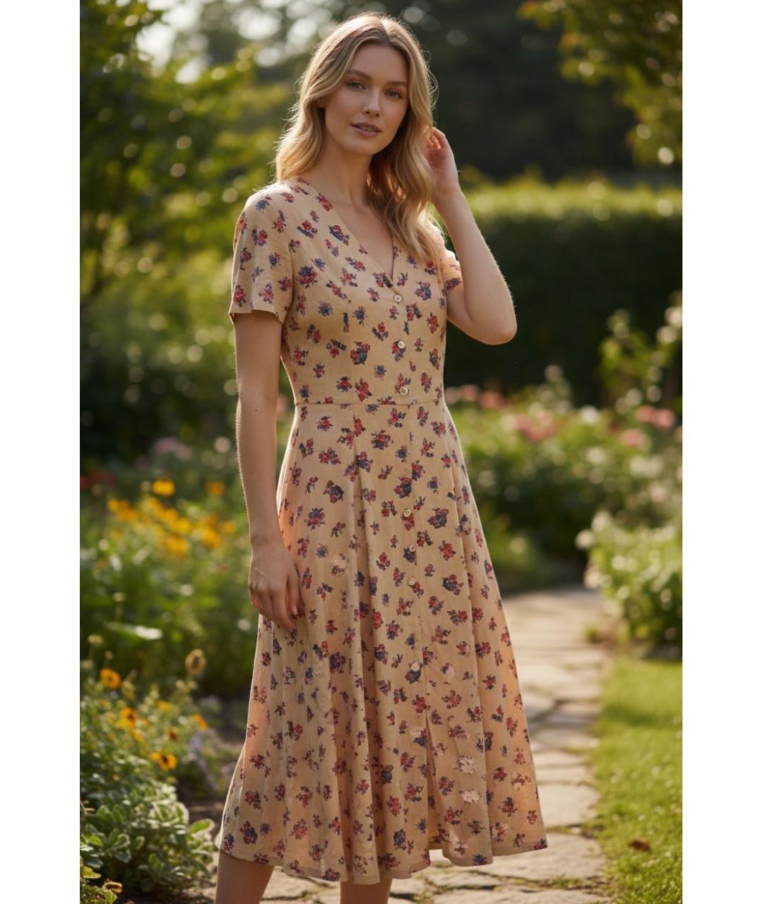 ALEXANDER TEREKHOV Бежевое вискозное коктейльное платье, фото 8