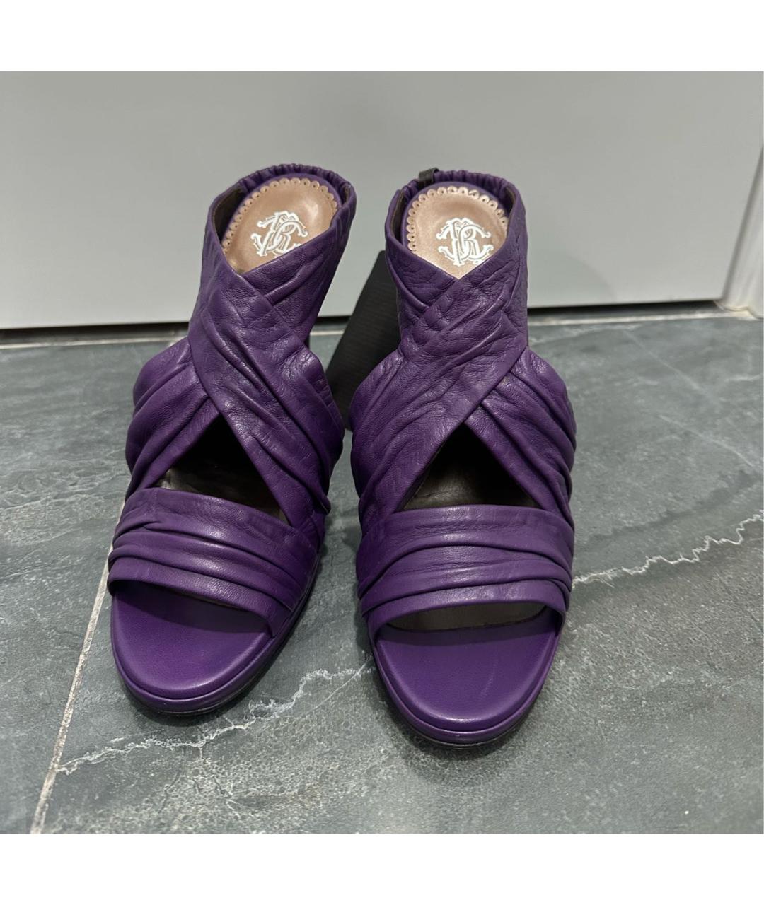 ROBERTO CAVALLI Фиолетовые кожаные босоножки, фото 2