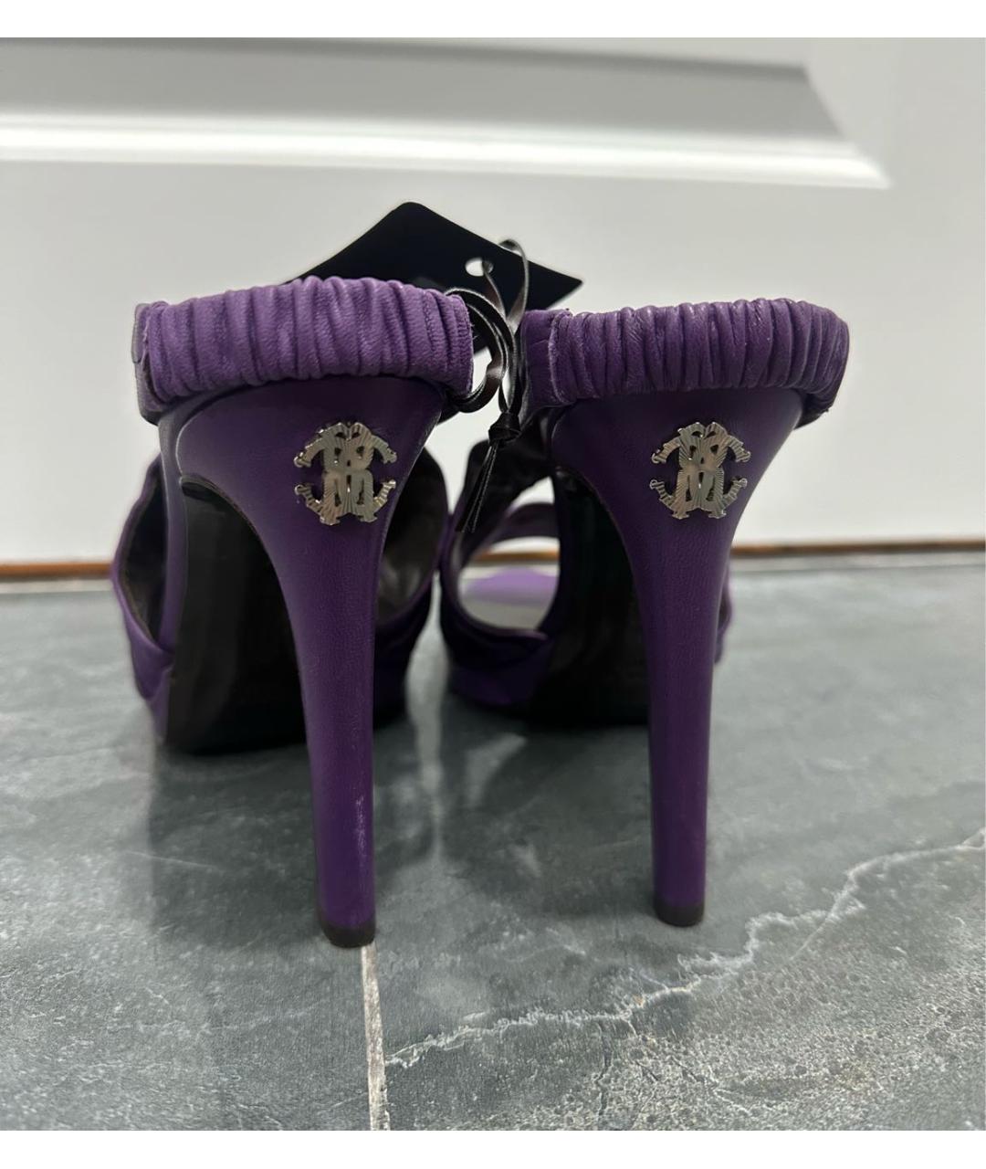 ROBERTO CAVALLI Фиолетовые кожаные босоножки, фото 3