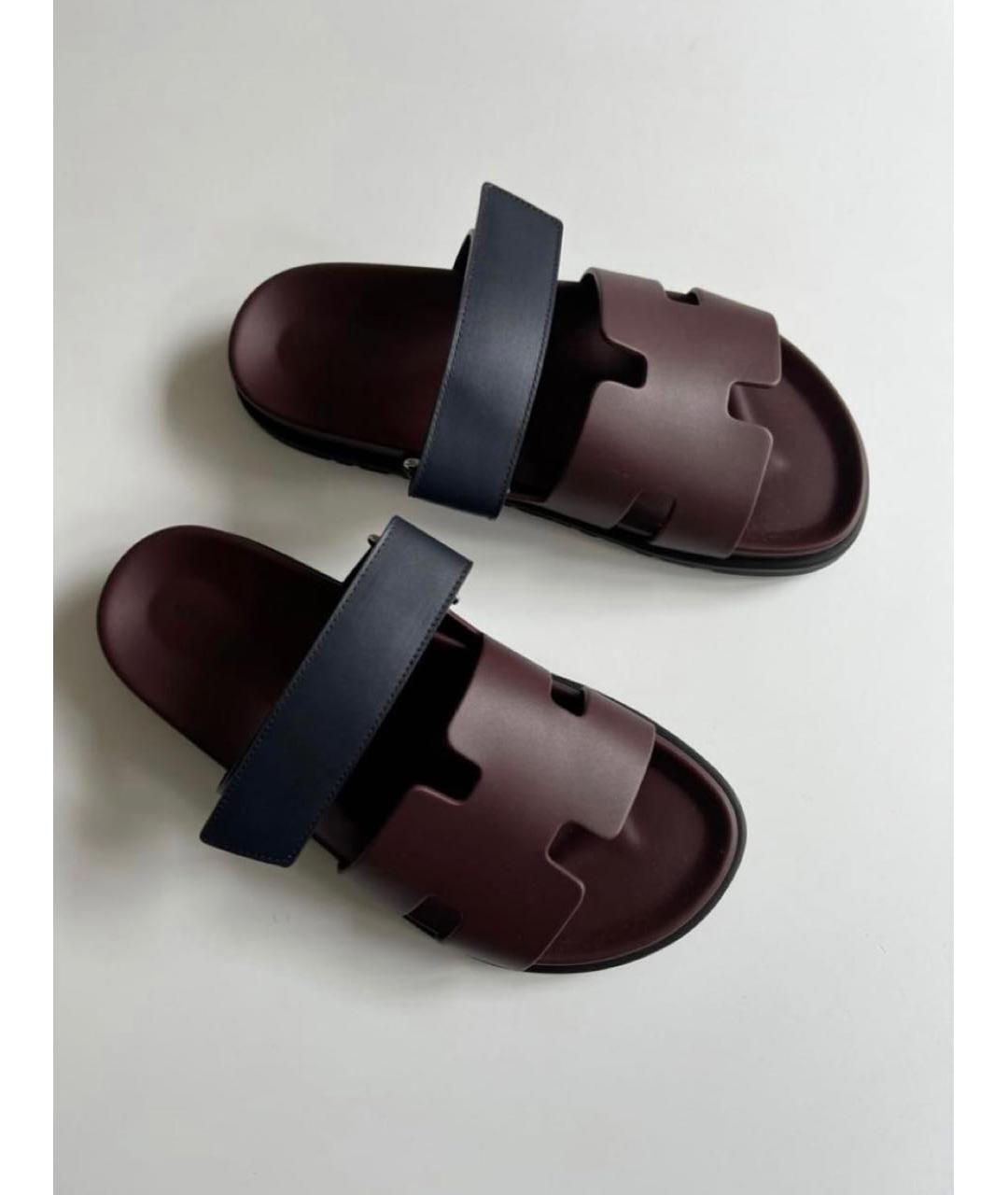 HERMES PRE-OWNED Бордовые кожаные сандалии, фото 2