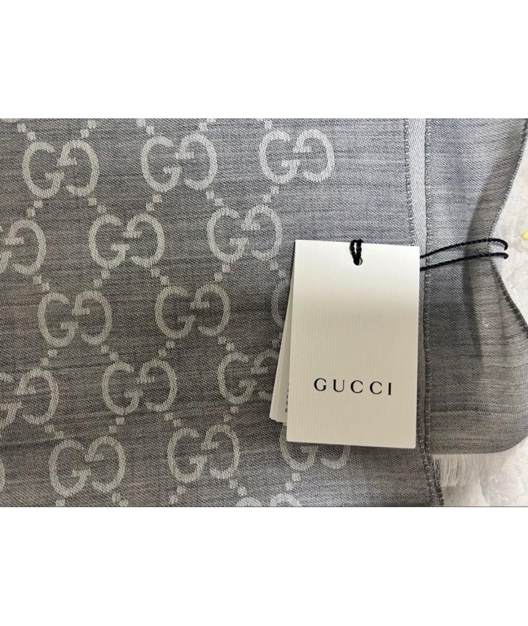 GUCCI Серый шелковый шарф, фото 2
