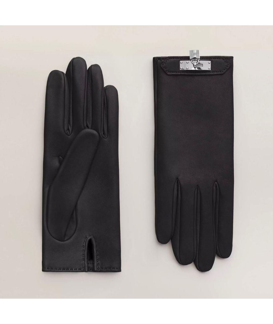 HERMES Черные кожаные перчатки, фото 3