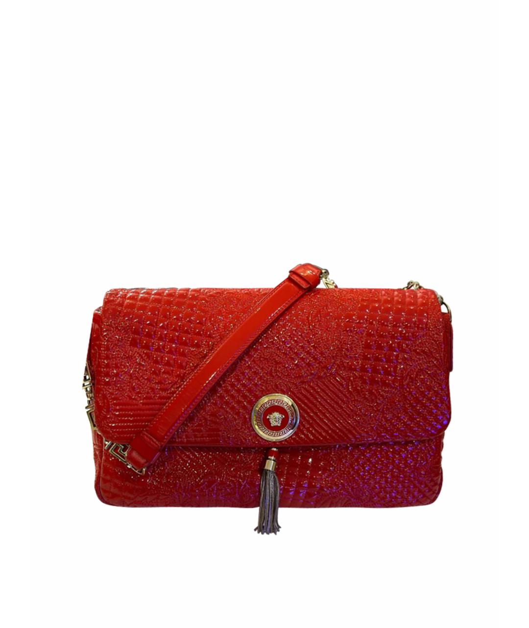 VERSACE Красная сумка с короткими ручками из лакированной кожи, фото 1