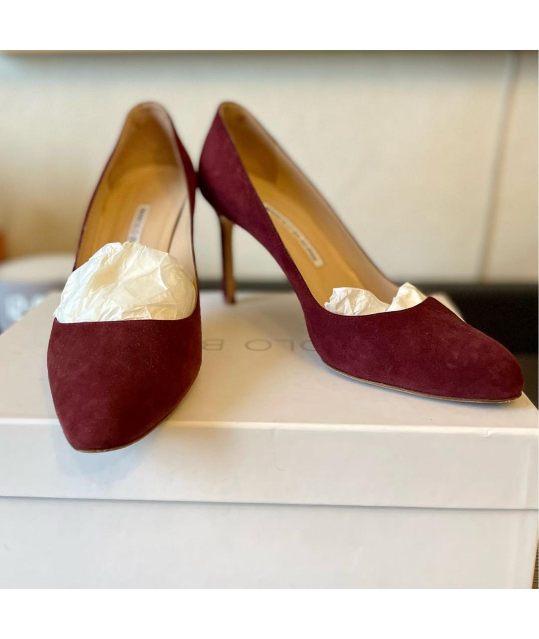 MANOLO BLAHNIK Бордовые замшевые туфли, фото 8