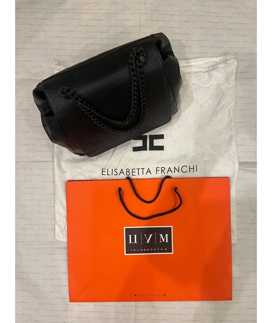ELISABETTA FRANCHI Черная кожаная сумка с короткими ручками, фото 7