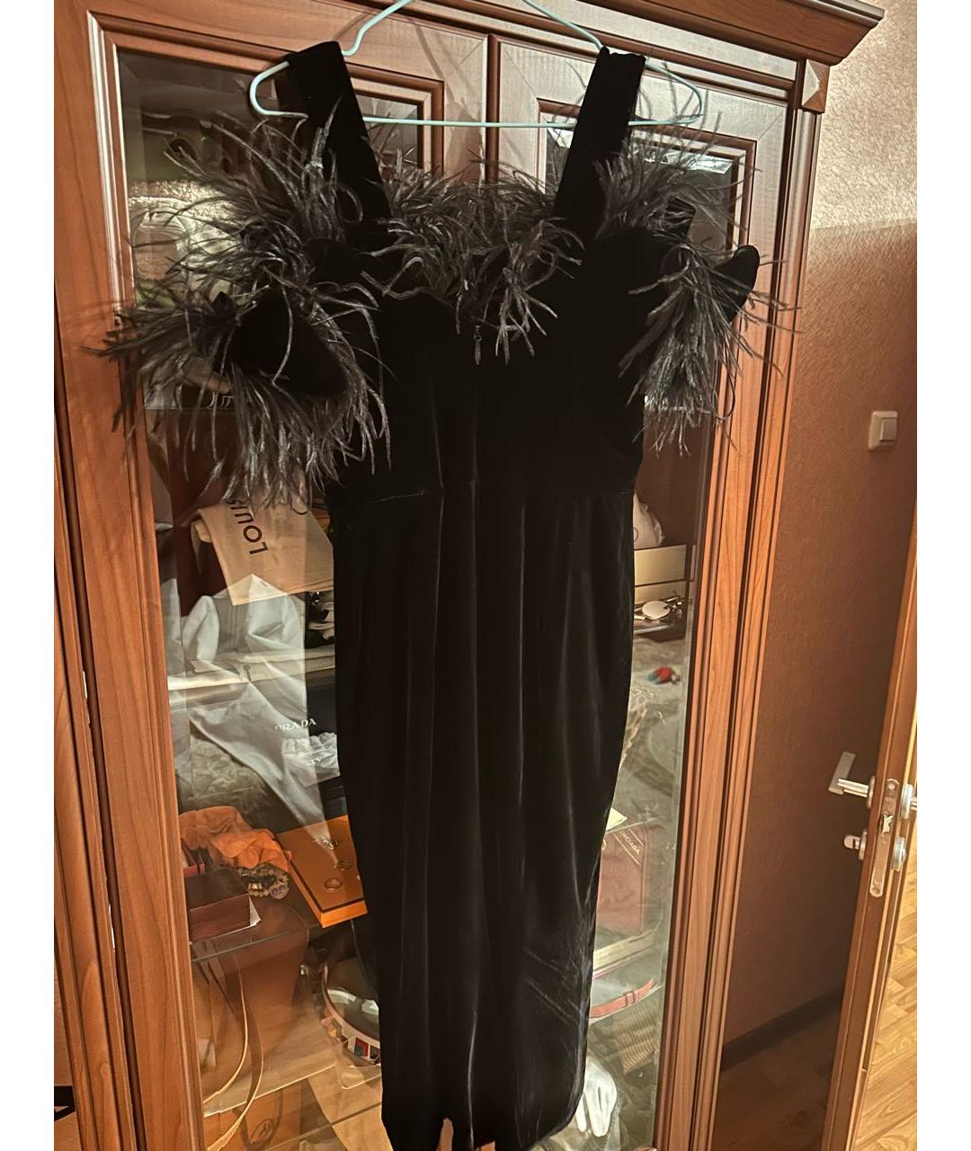 MARCHESA Черное велюровое вечернее платье, фото 2
