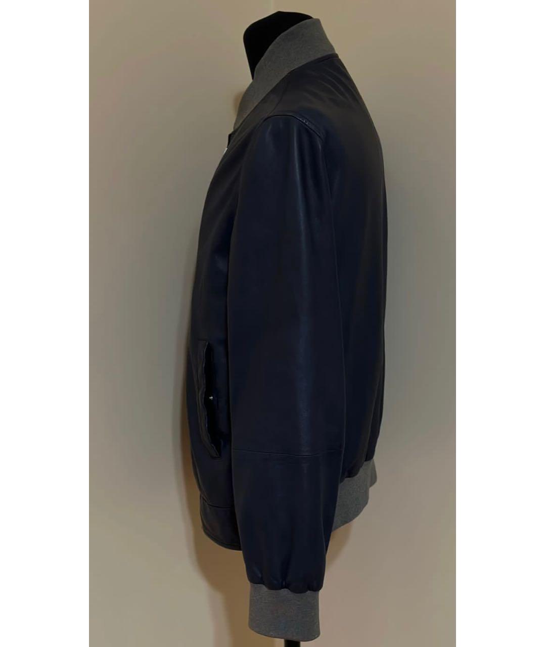BRUNELLO CUCINELLI Темно-синяя кожаная куртка, фото 4