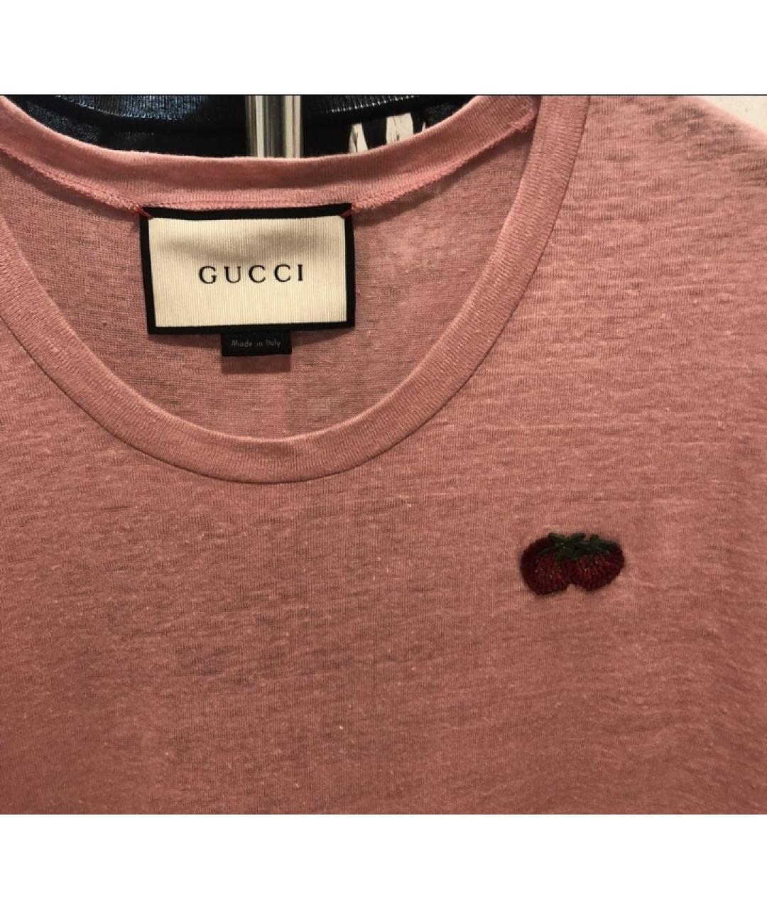 GUCCI Розовая льняная футболка, фото 3