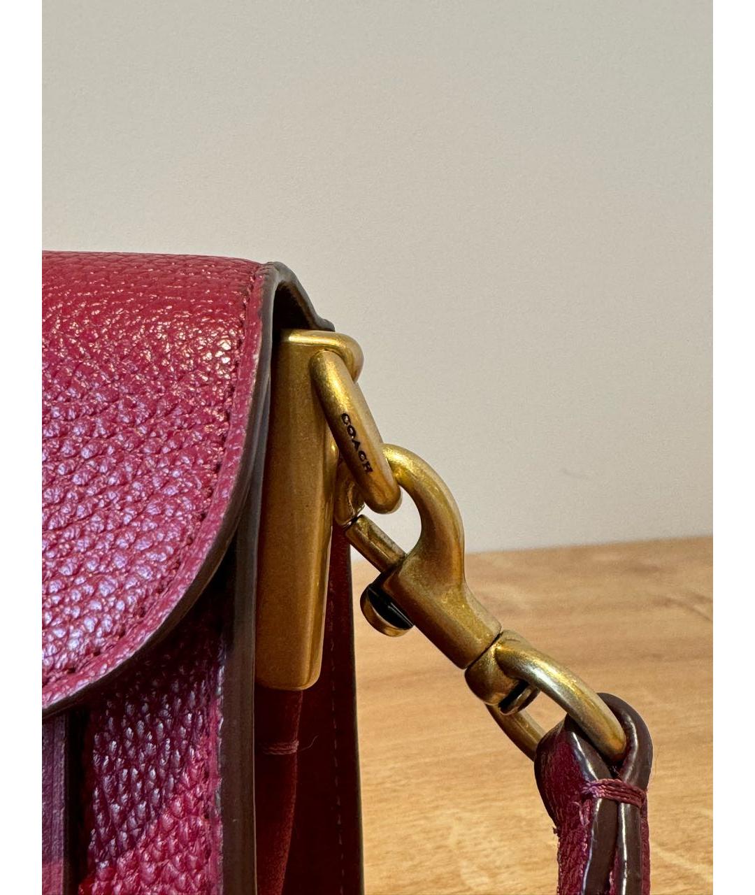 COACH Бордовая кожаная сумка через плечо, фото 4
