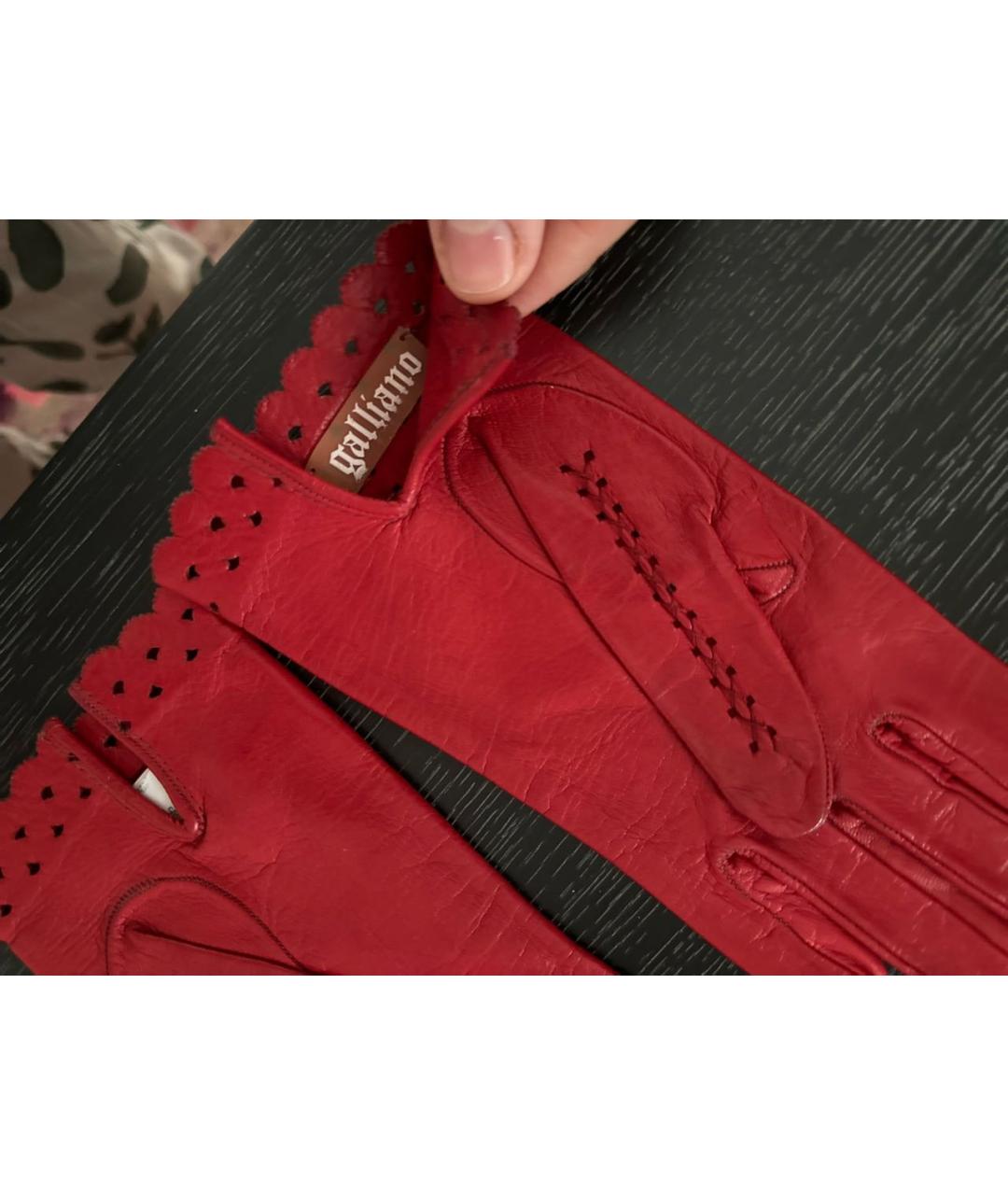 JOHN GALLIANO Красные кожаные перчатки, фото 3
