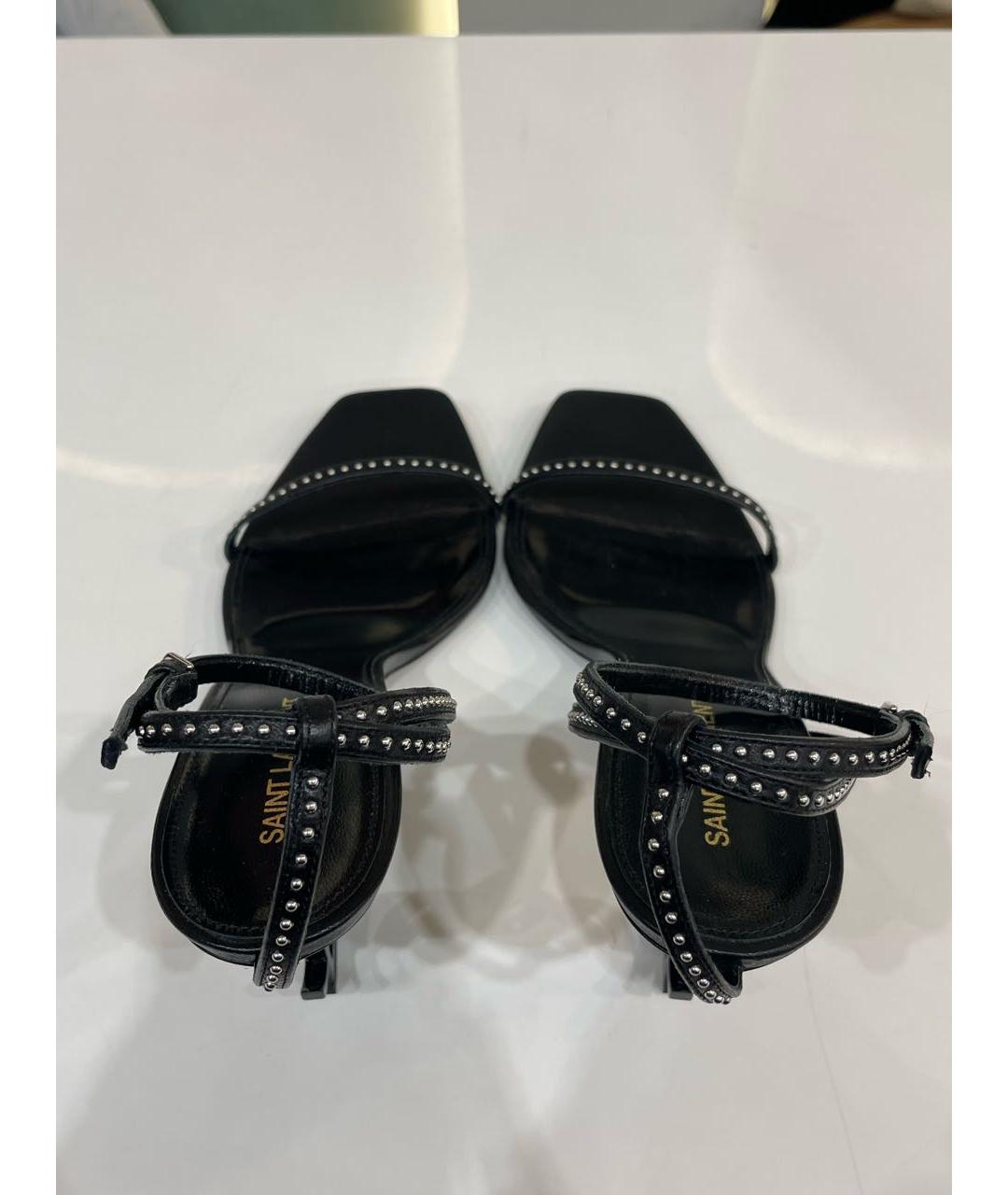 SAINT LAURENT Черные кожаные босоножки, фото 4