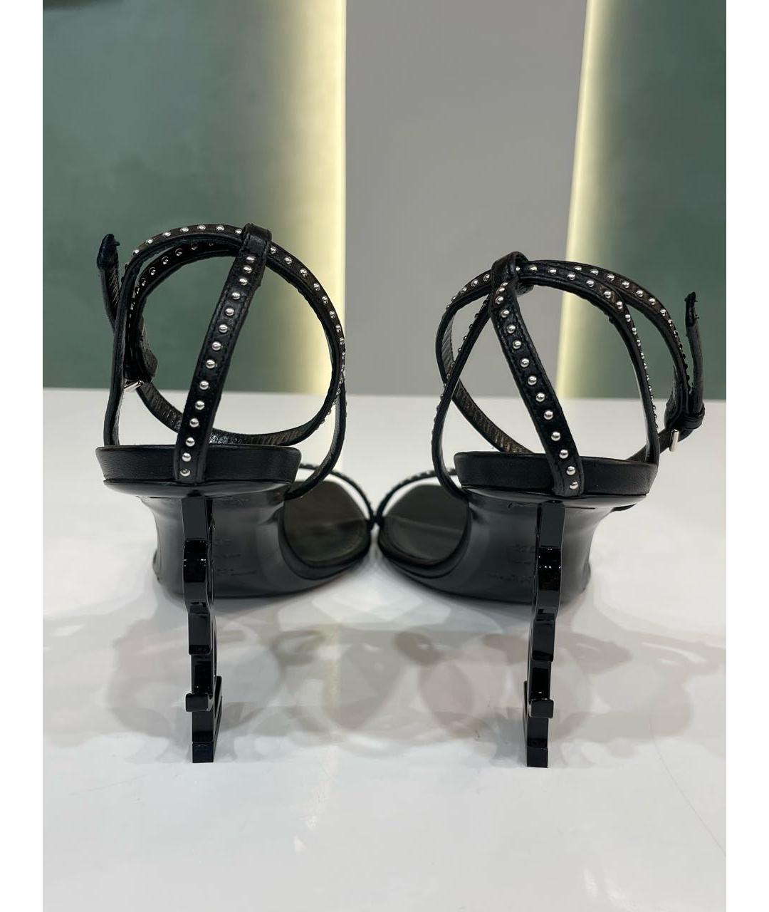 SAINT LAURENT Черные кожаные босоножки, фото 3