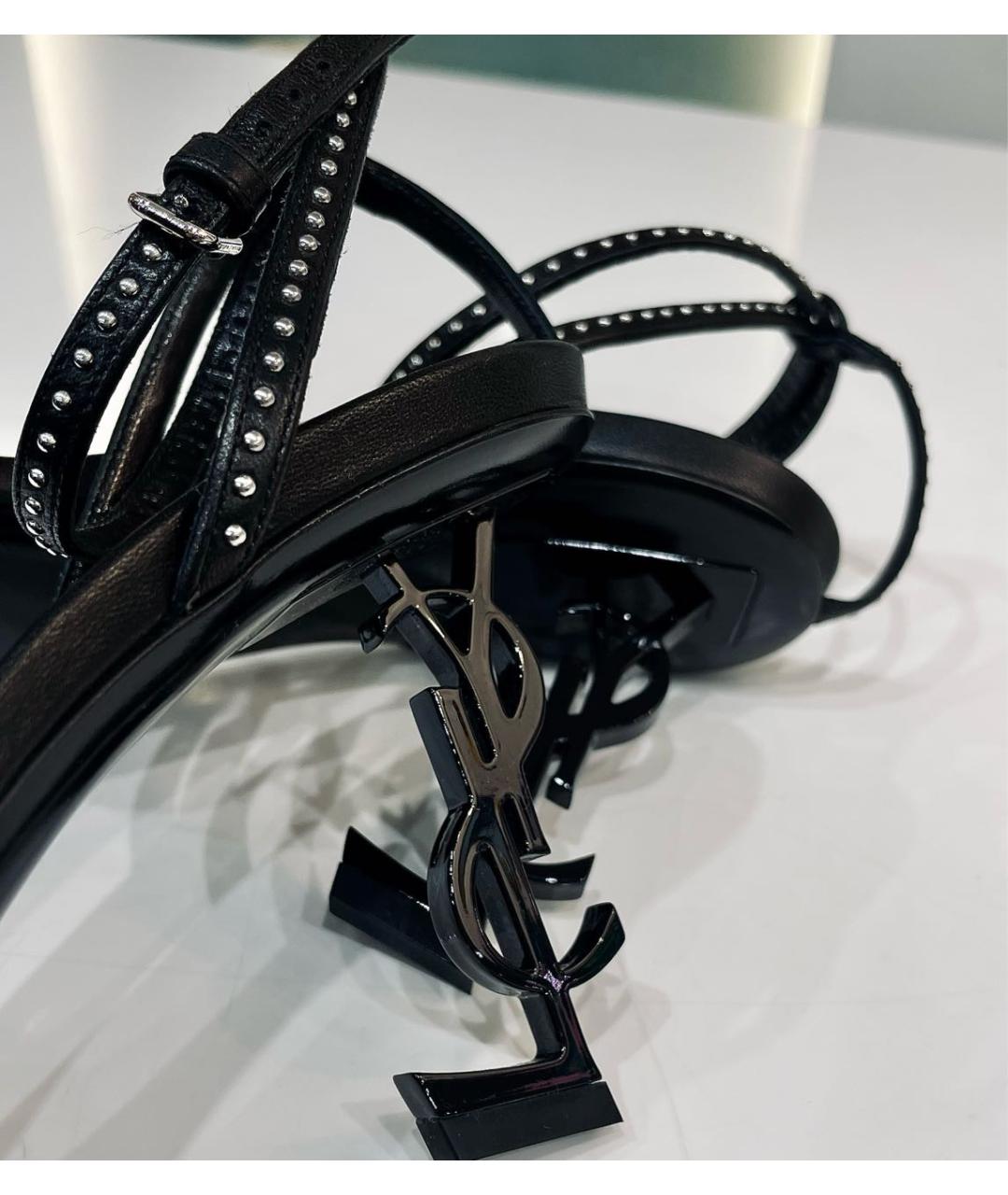 SAINT LAURENT Черные кожаные босоножки, фото 5