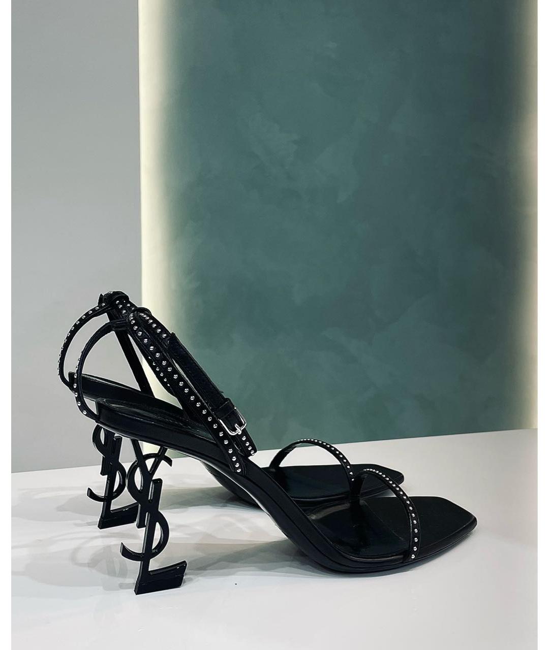 SAINT LAURENT Черные кожаные босоножки, фото 6