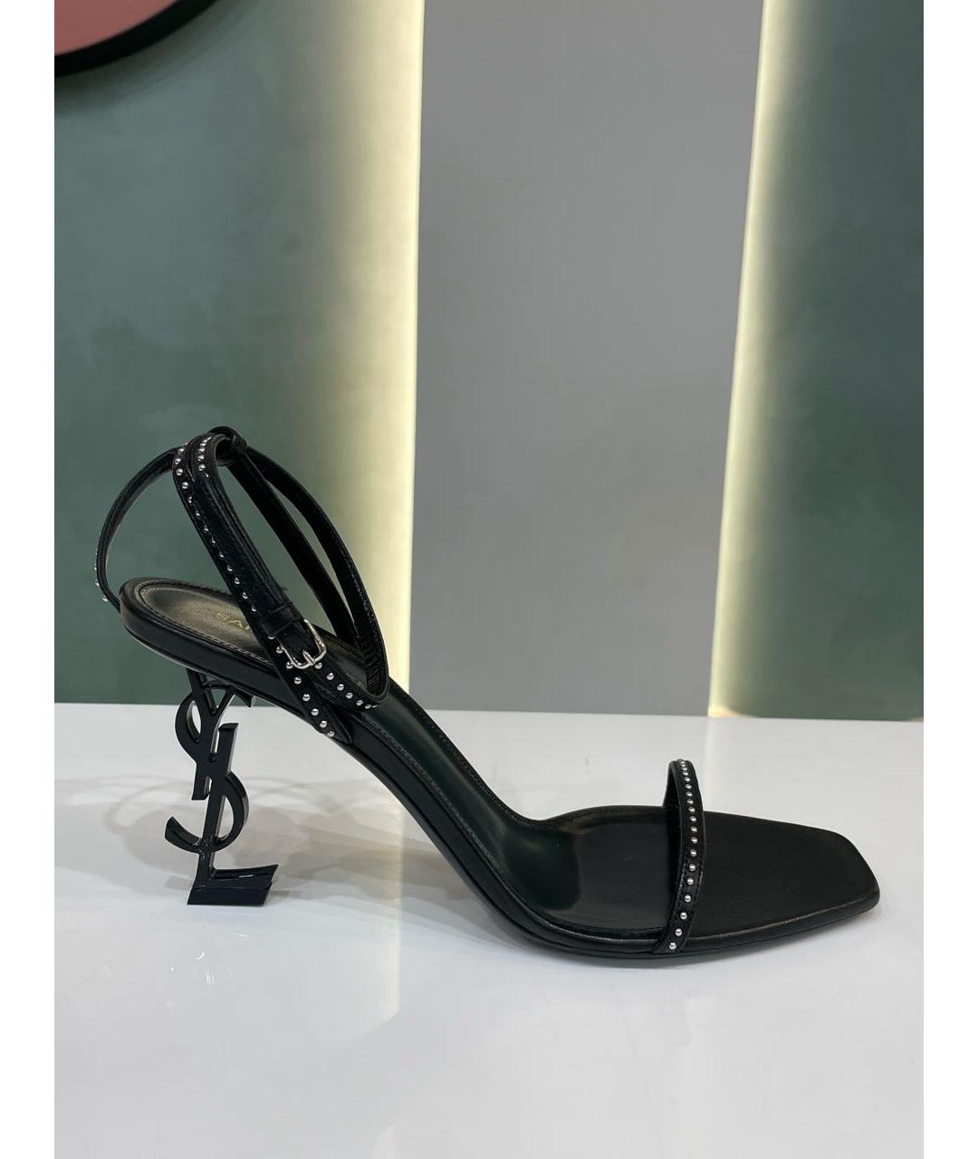 SAINT LAURENT Черные кожаные босоножки, фото 8