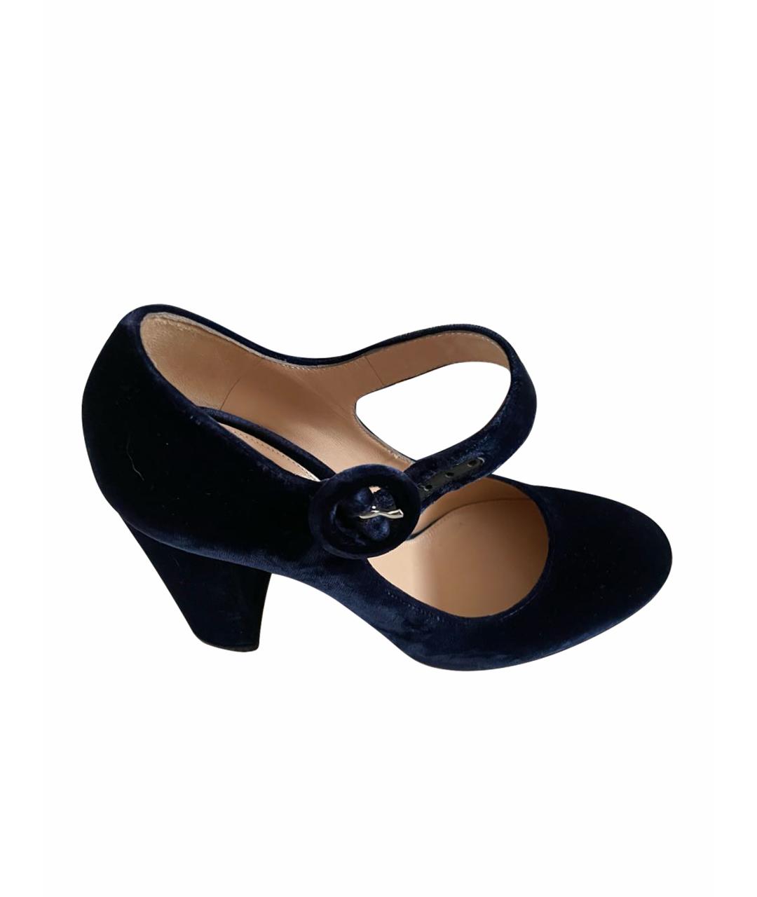GIANVITO ROSSI Темно-синие бархатные туфли, фото 1