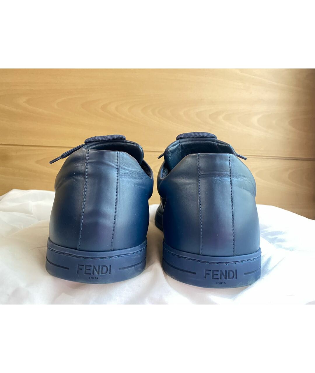 FENDI Синие кожаные низкие кроссовки / кеды, фото 4
