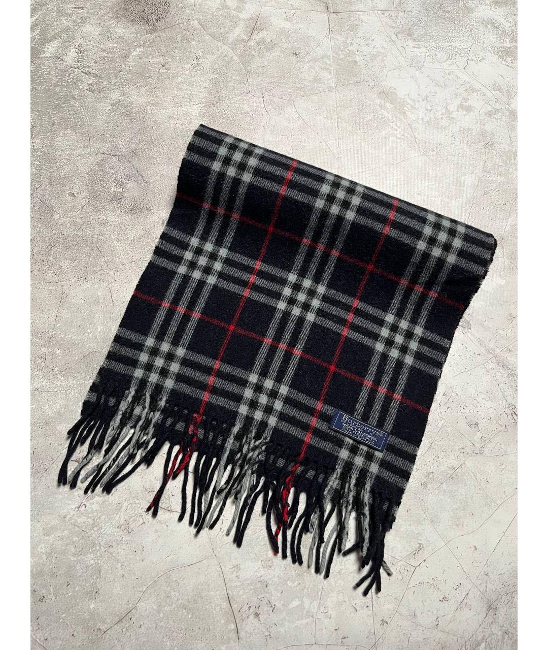 BURBERRY Черный шерстяной шарф, фото 8