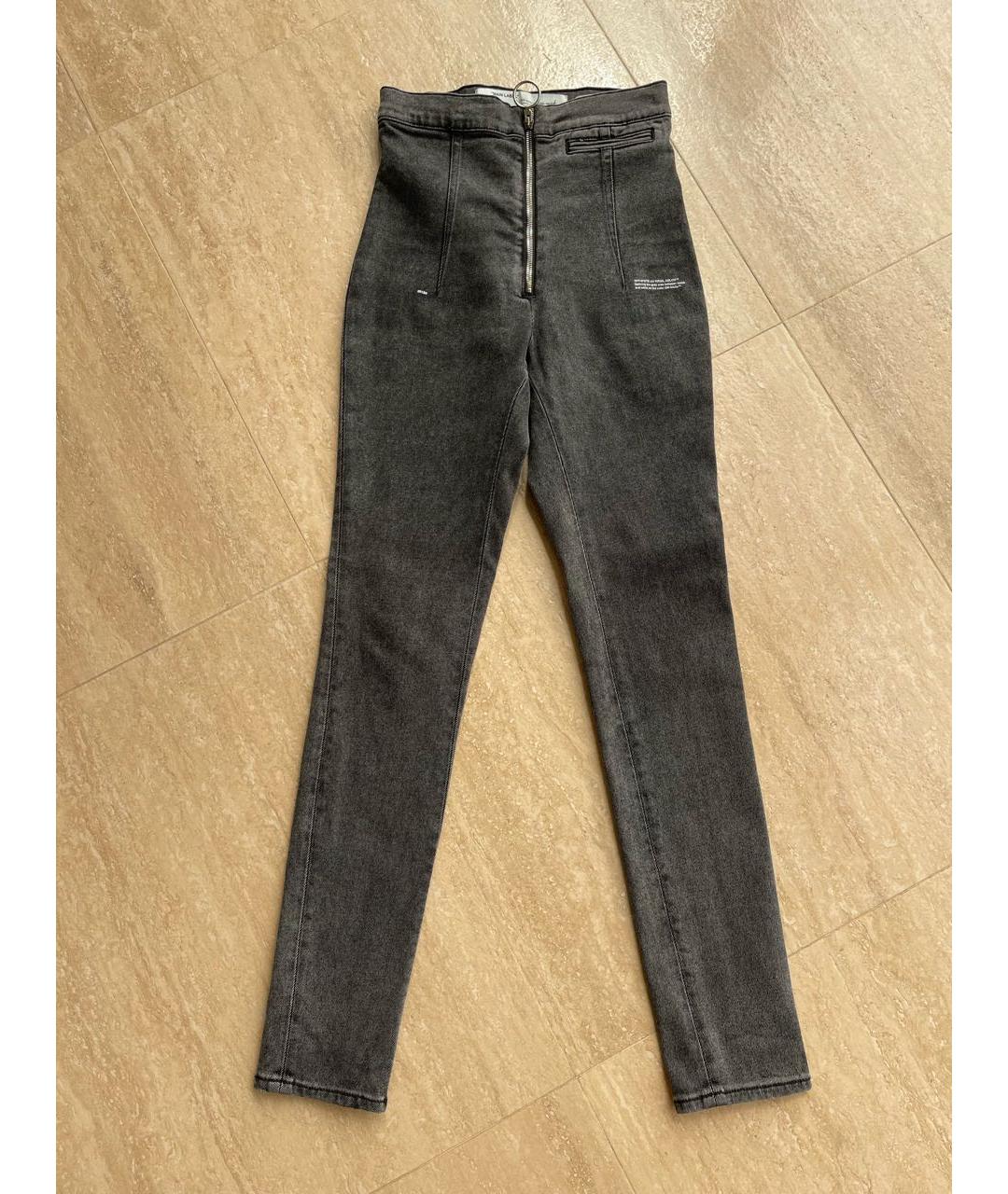 OFF-WHITE Серые хлопко-эластановые джинсы слим, фото 8