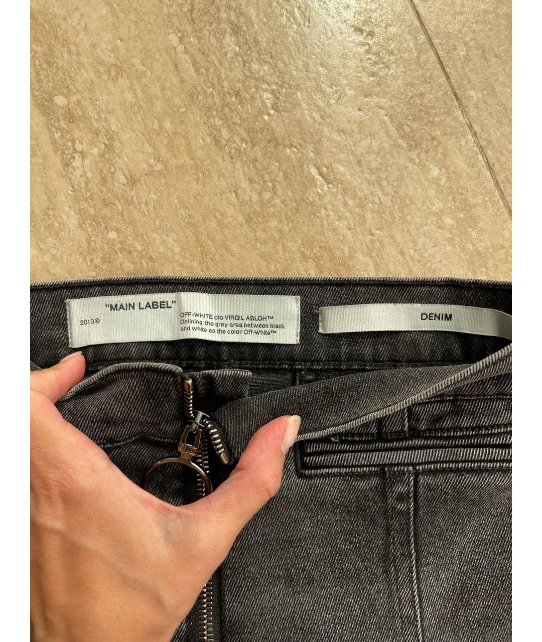 OFF-WHITE Серые хлопко-эластановые джинсы слим, фото 3