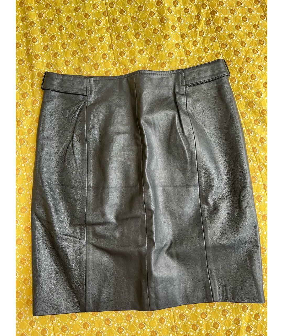 TRUSSARDI Черная кожаная юбка мини, фото 3