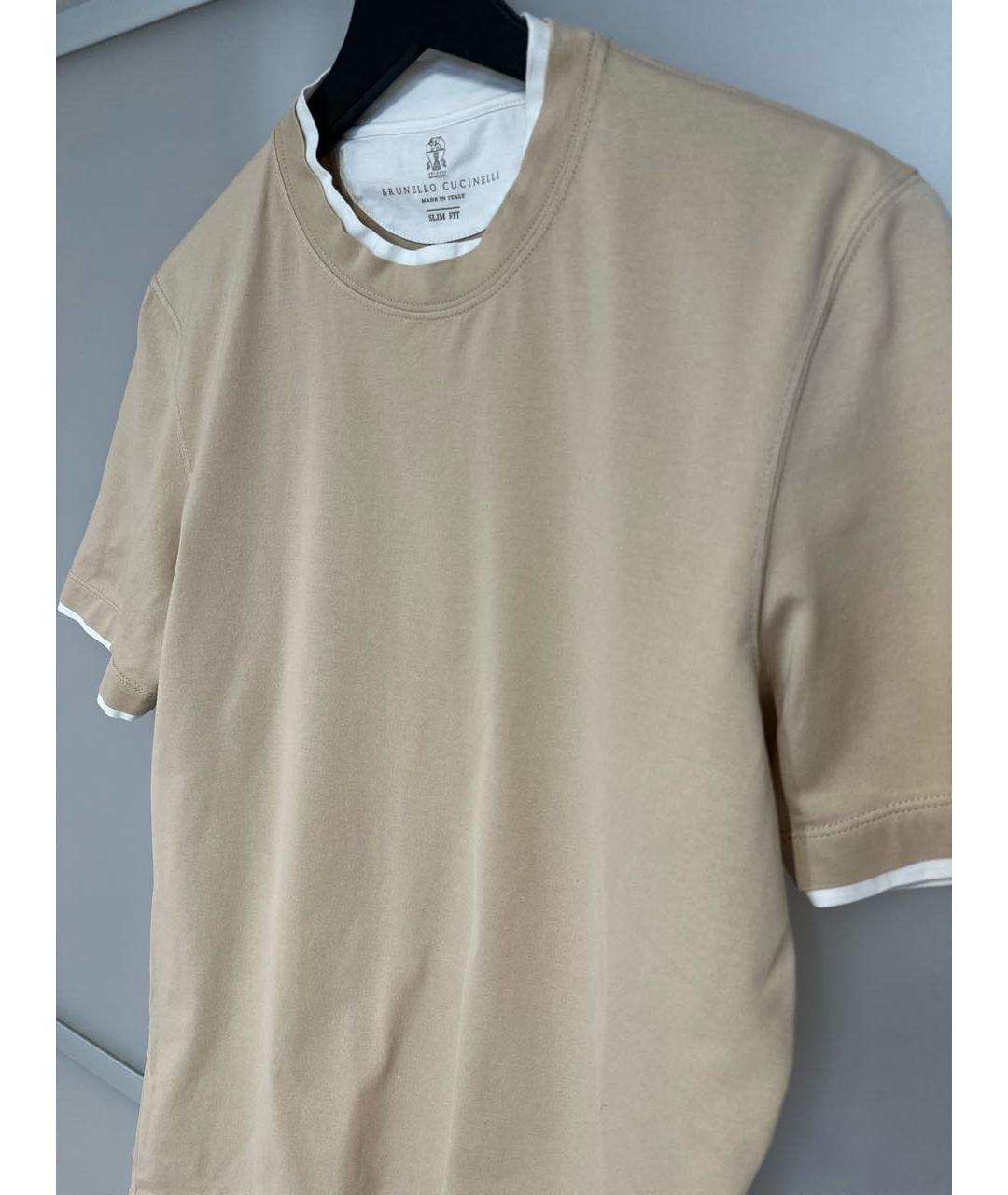 BRUNELLO CUCINELLI Бежевая хлопковая футболка, фото 4
