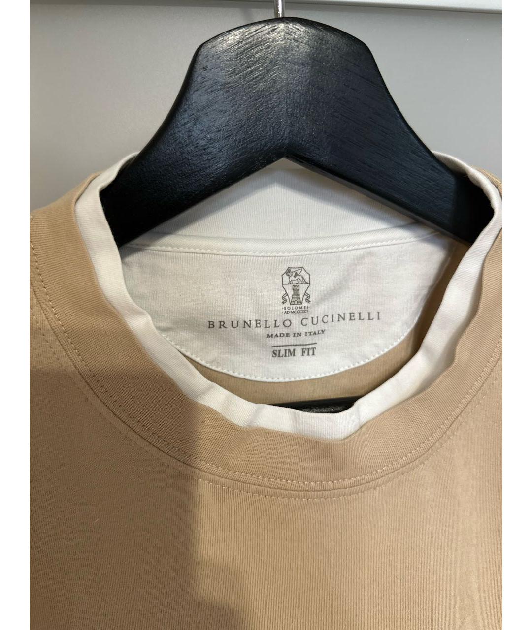 BRUNELLO CUCINELLI Бежевая хлопковая футболка, фото 3