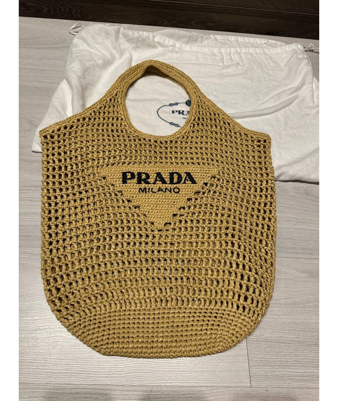 PRADA Бежевая плетеная пляжная сумка, фото 9