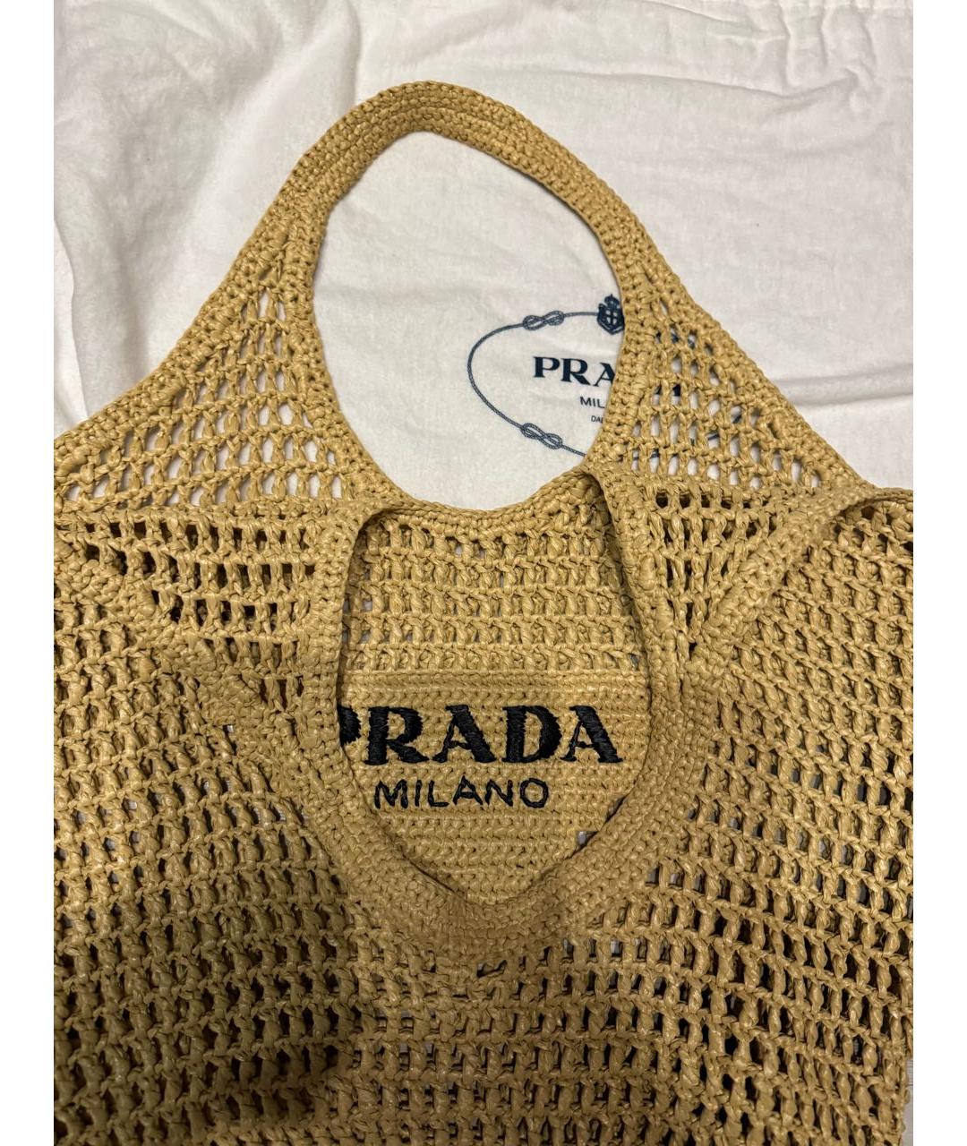 PRADA Бежевая плетеная пляжная сумка, фото 5