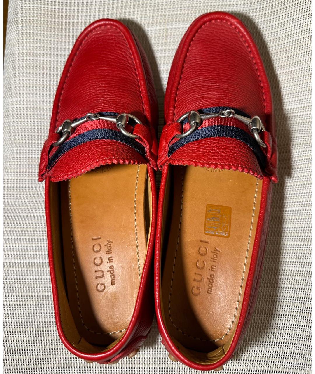 GUCCI Красные кожаные мокасины, фото 3
