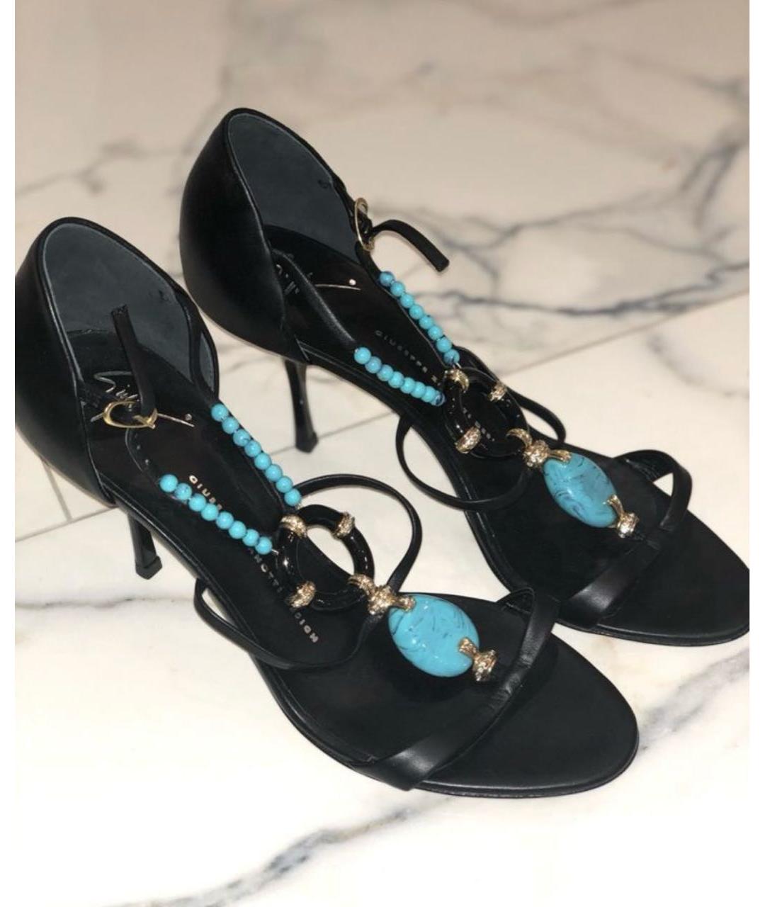 GIUSEPPE ZANOTTI DESIGN Черные кожаные босоножки, фото 2