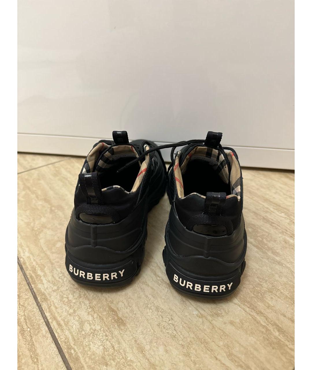 BURBERRY Черные кожаные низкие кроссовки / кеды, фото 3