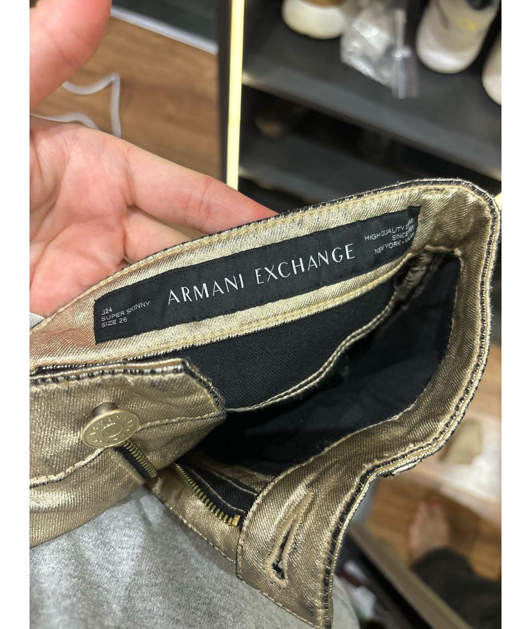 ARMANI EXCHANGE Золотые хлопко-полиэстеровые джинсы слим, фото 3