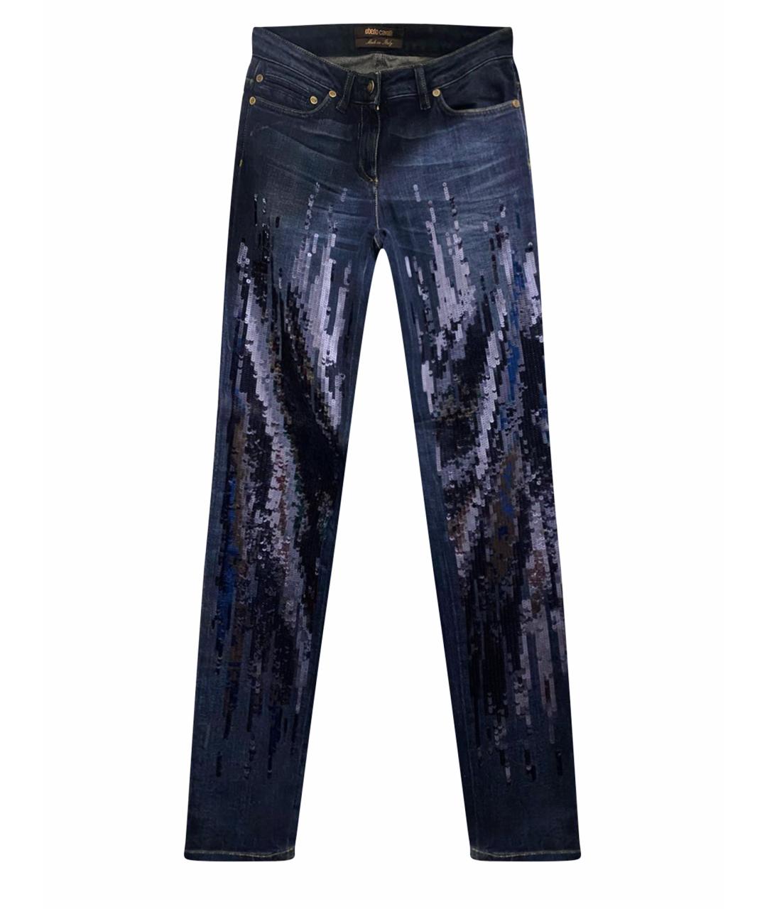 ROBERTO CAVALLI Темно-синие хлопко-эластановые джинсы слим, фото 1