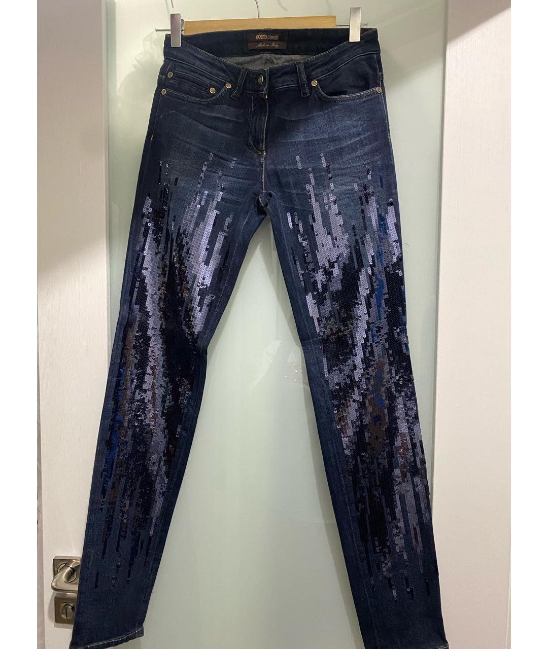 ROBERTO CAVALLI Темно-синие хлопко-эластановые джинсы слим, фото 8