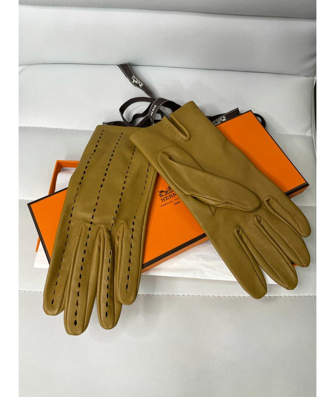 HERMES PRE-OWNED Горчичные кожаные перчатки, фото 4