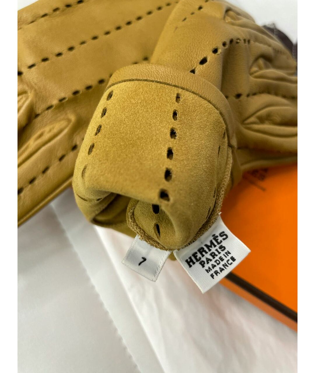 HERMES PRE-OWNED Горчичные кожаные перчатки, фото 3