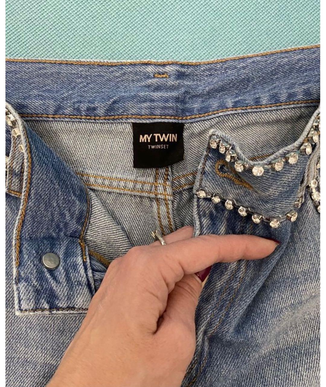 TWIN-SET Голубые хлопковые прямые джинсы, фото 3
