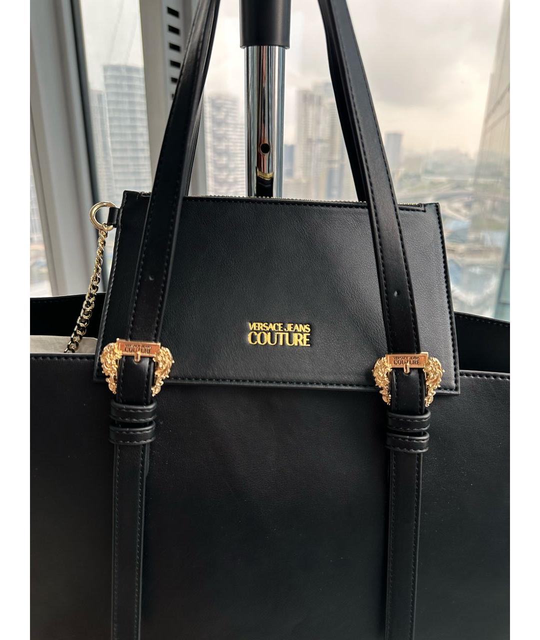 VERSACE JEANS COUTURE Черная кожаная сумка тоут, фото 3