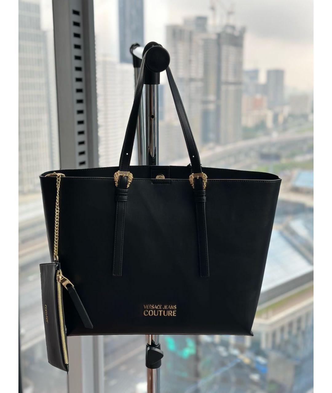 VERSACE JEANS COUTURE Черная кожаная сумка тоут, фото 4