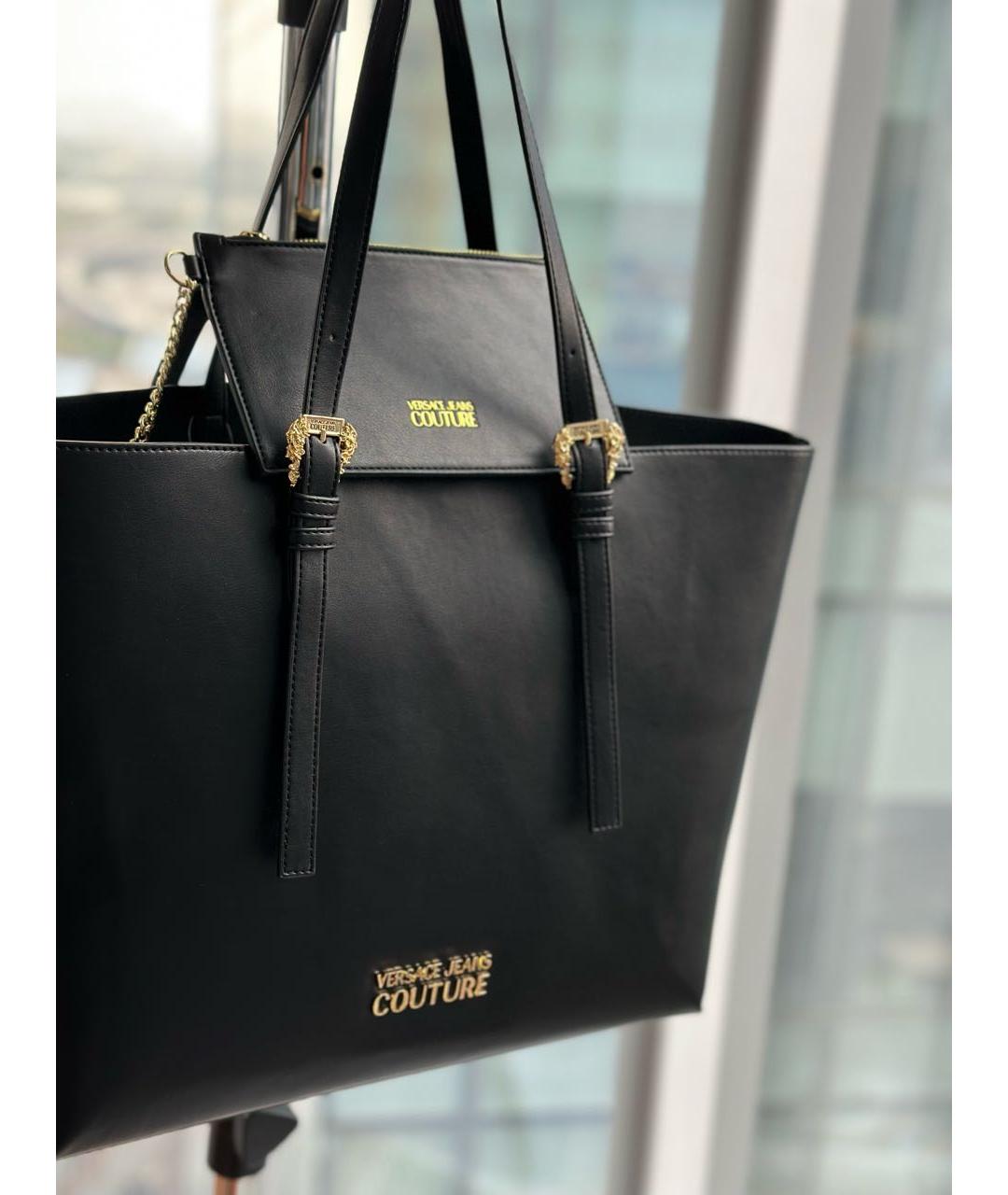 VERSACE JEANS COUTURE Черная кожаная сумка тоут, фото 2